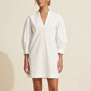Rebecca Taylor White V-Neck Puff Sleeve Shift Mini Dress XS